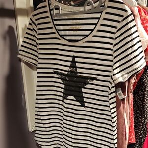 Grayson Threads Black & White Striped Short Sleeve Tee with Star